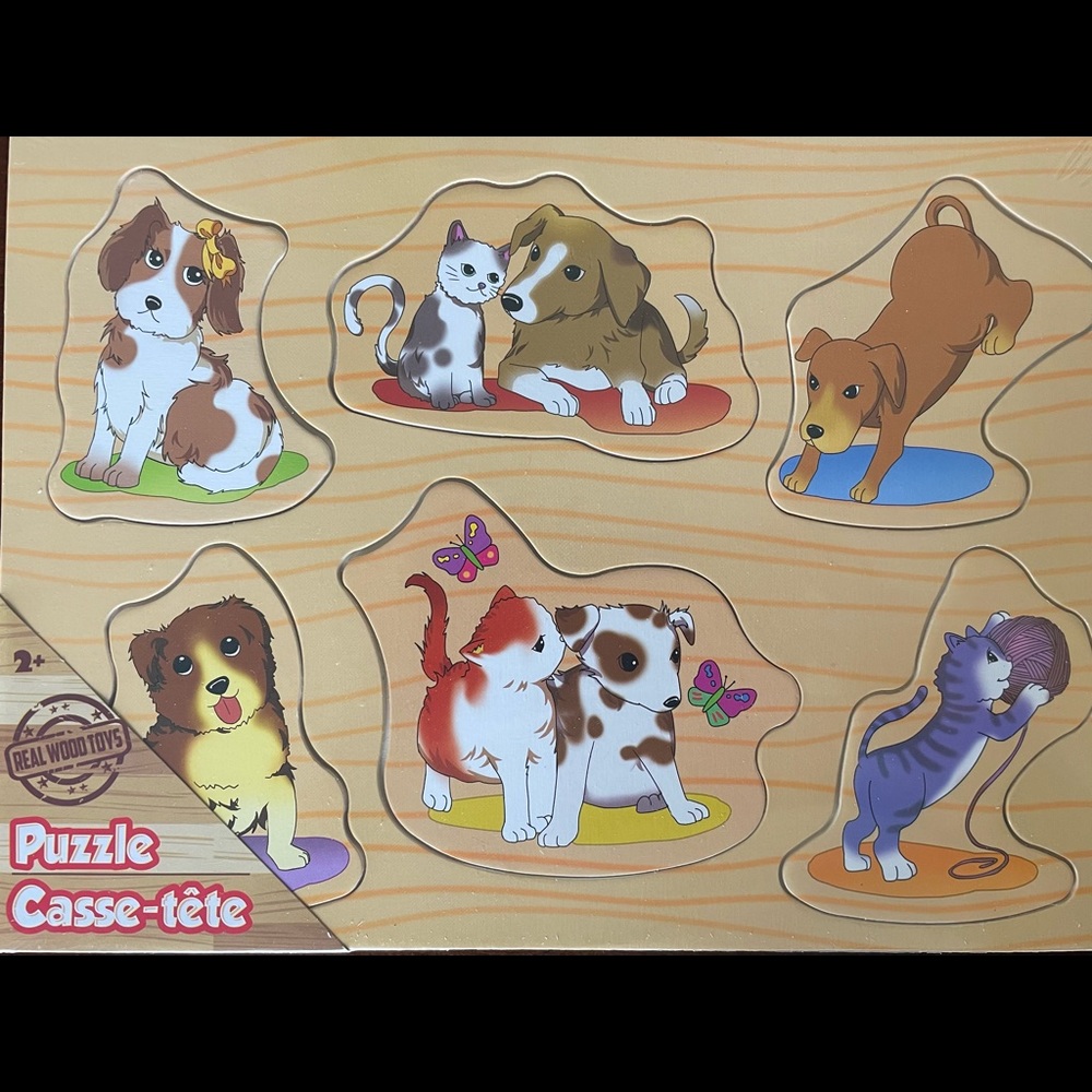 Cat and Dog Wooden Puzzle * New